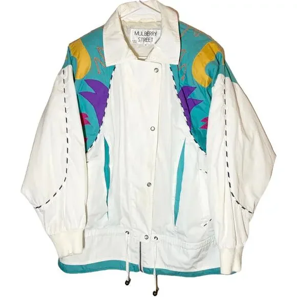 Vintage Mulberry Street Ski Jacket Button Up 90s Retro Collared White Medium - Picture 2 of 5